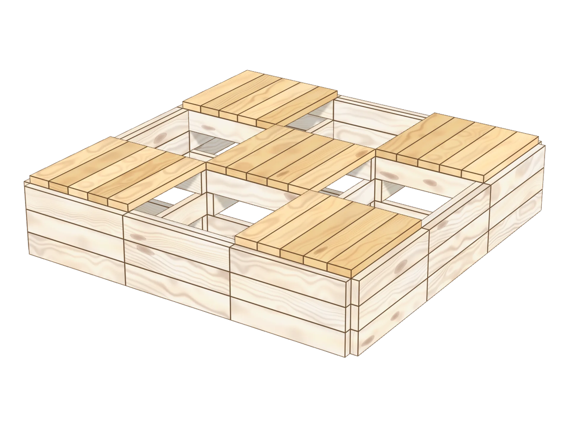 Step 7: lay the floors of the watchtowers