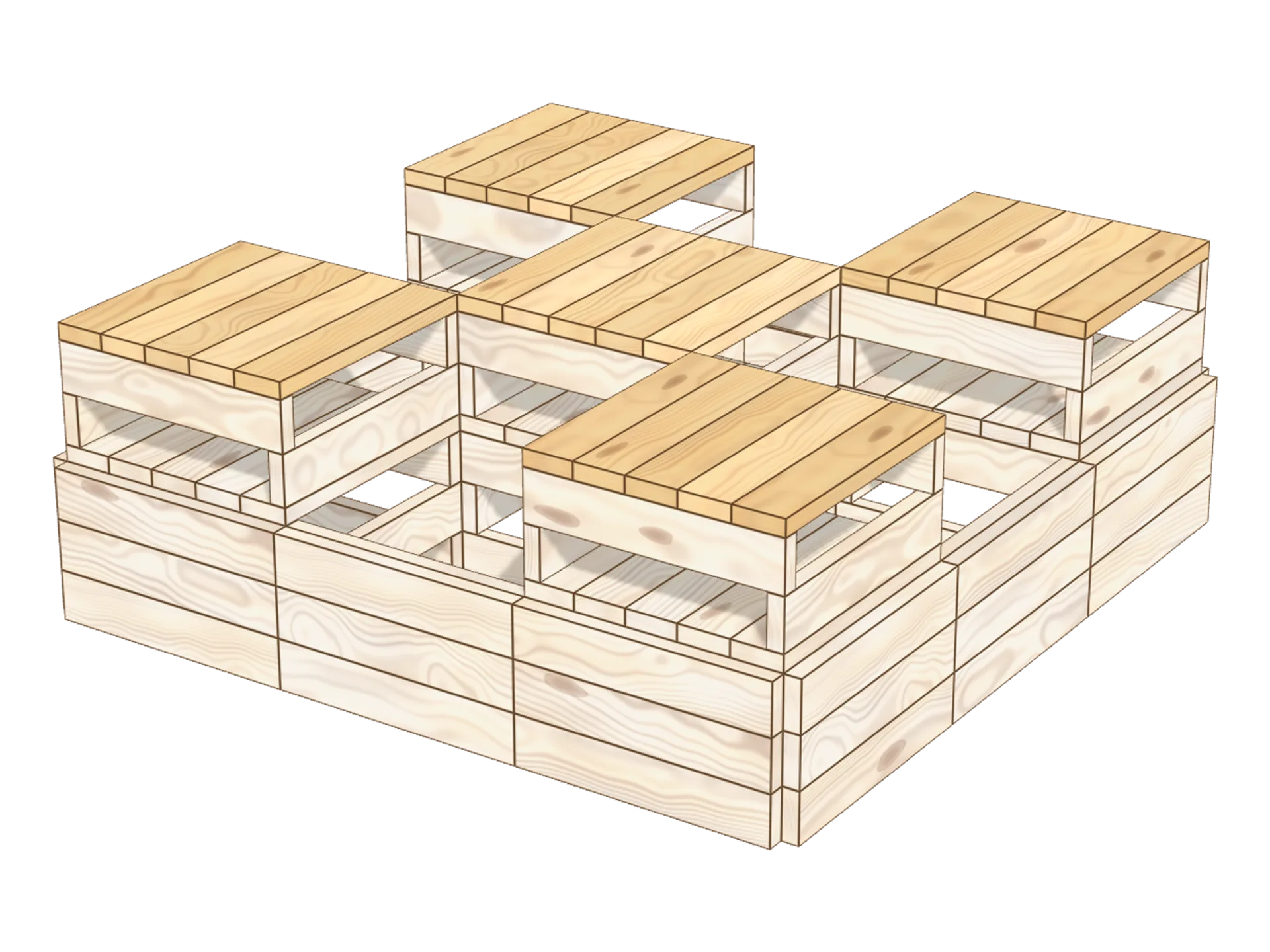 Step 9: form the terraces with 5 Kapla 