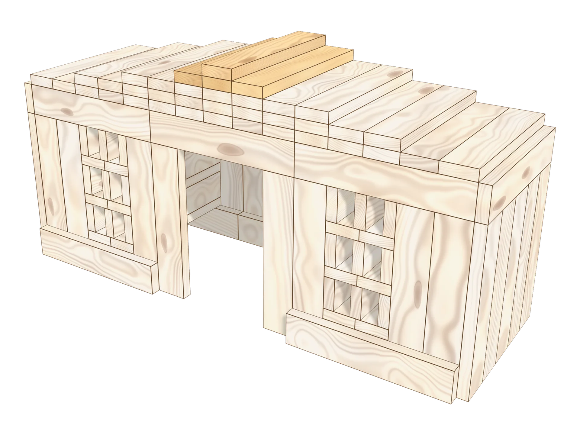 Step 12: finish the roof with 4 planks